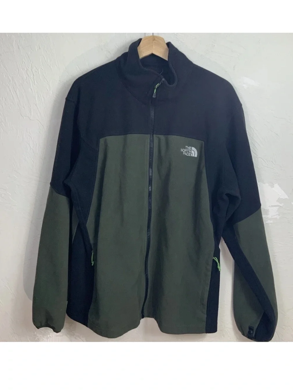 The North Face Men's Full Zip Fleece Jacket Olive Green Black XL Outerwear